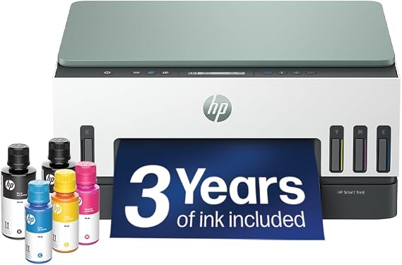 HP Smart Tank 7007 All in One Printer | Perfect for Home | Colour | Wireless | Print, Scan, Copy | Includes up to 3 Years of Ink | Refillable | 2-Sided Printing | Easy Setup | Reliable Wi-Fi