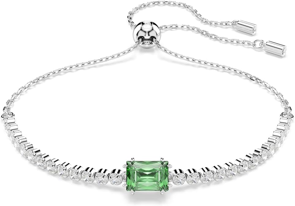 Swarovski Matrix Tennis Bracelet, Green, Blue Crystals, Rhodium Finish