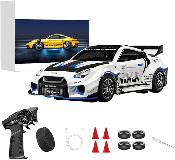 1:43 Scale RC Drift Car D43-02 2.4GHz Full Proportional 4WD Alloy Racing Car with Gyro, 20KM/H High Speed Adjustable Speed with Silent Bearings & LED Lighting