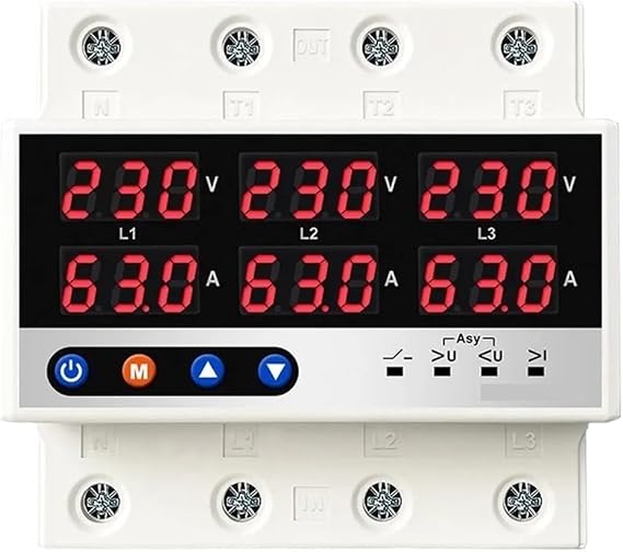 Solid State Relay 3 Three Phase Voltage Current Relay Protector 100A 63A 60A 220V 3P Over Under Voltage Relay Current Limiter Adjustable Protect(63A with N 3X230V)