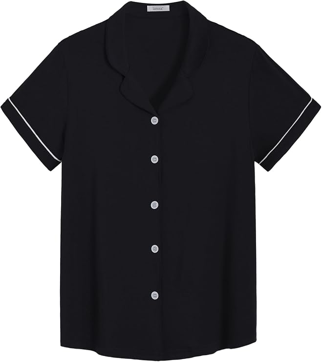 Latuza Women's Bamboo Viscose Pajama Tops Soft Comfy Short Sleeve Sleep Shirt