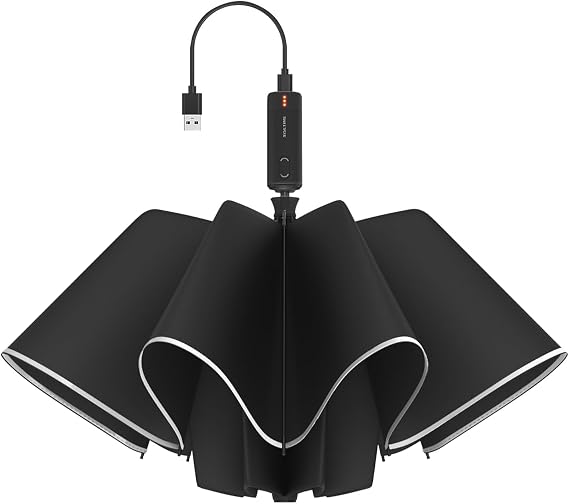 RUMBRELLA Electric Umbrella with USB-C Cable | Full Automatic Telescopic Folding Brolly | Windproof UV Blocking | Reflective Strips | Perfect for Elders