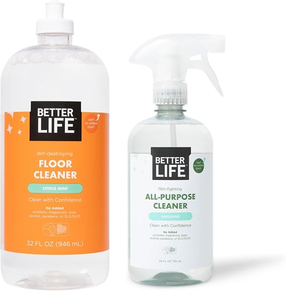 Better Life Floor Cleaner Citrus Mint(32 Oz, 1 Pack) + All Purpose Cleaner Unscented (24 Oz, 1 Pack)