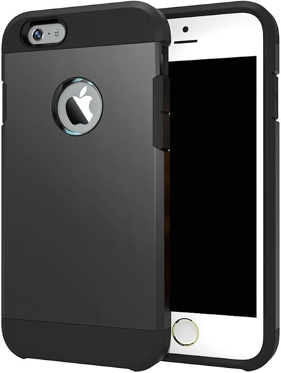 TECHGEAR iPhone 6S, 6 Case - TOUGH ARMOURED Dual-Layer Slim Tough Protective Case with Cut-Out for Logo Compatible with Apple iPhone 6S, iPhone 6 (4.7") (BLACK)