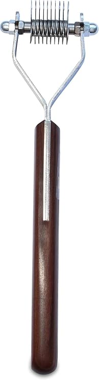 Mars Coat King Mini Dematting Undercoat Grooming Rake Stripper Tool and Detailing Body Work for Dogs and Cats, Stainless Steel with Wooden Handle, Made in Germany, 10-Blade Fine