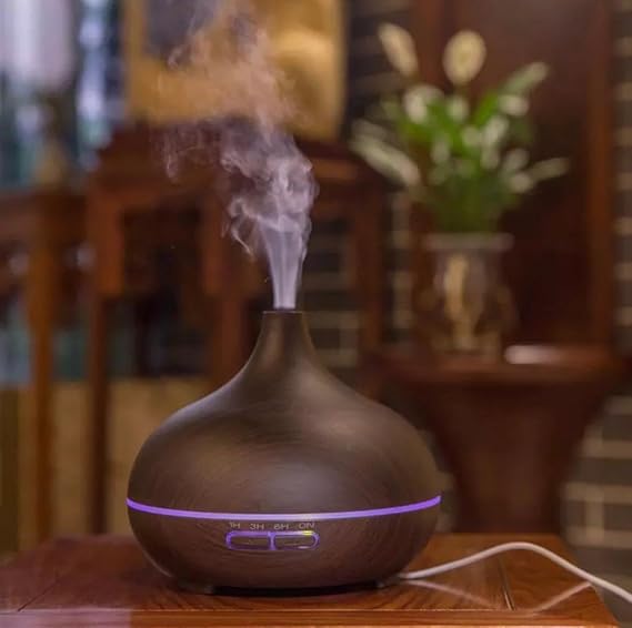 Ultrasonik Aroma Hava Nemlendirici Hava Difüzör Kokulu Uçucu Yağ Difüzör 500 ml Kumandalı Led Işıklı Koyu Kahverengi