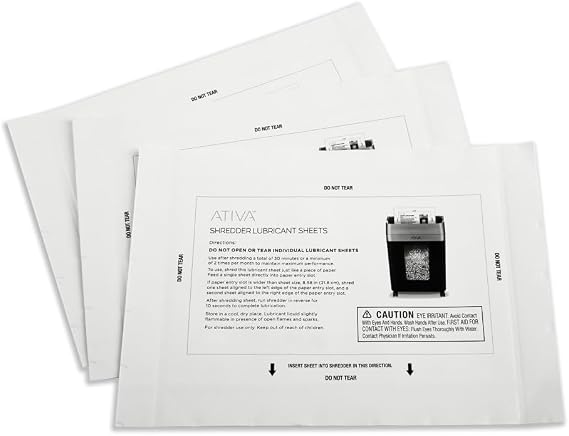 AtivaTM Shredder Lubricant Sheets, Pack of 100 Sheets