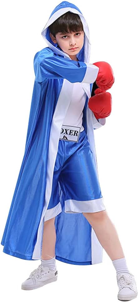 Boxing Costume For Kids Boy Hooded Robe Short Jumpsuit Halloween Costume Cosplay Boxer Fancy Dress Party