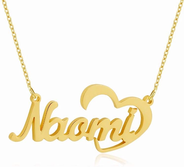 LONAGO Personalized Name Necklace with Heart Custom Name Initial Necklace Gift for Women
