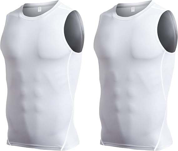 HomyComy Men's Compression Tank Tops Sleeveless Workout Shirts Quick Dry Athletic Compression Base Layer 2 Pack