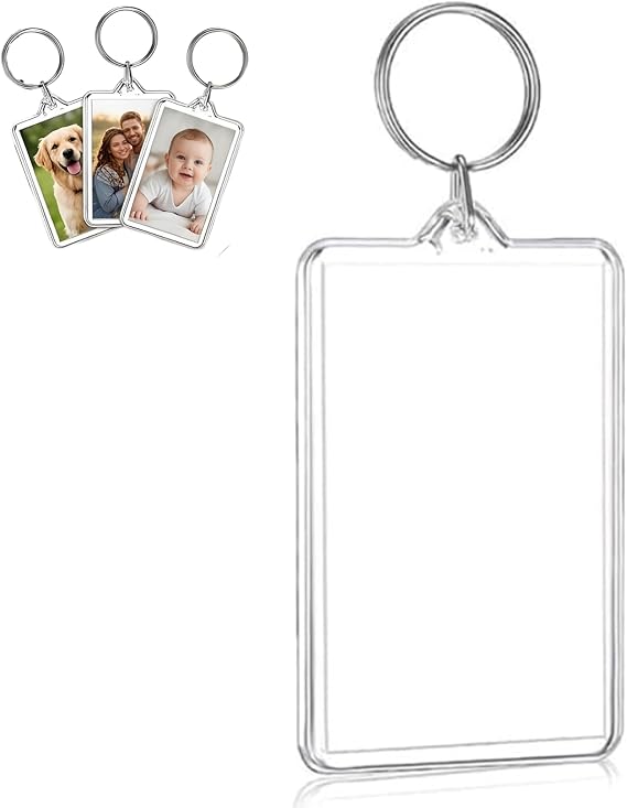 Transparent Acrylic Photo Keychain Frame, Double Sided, Rectangle for Personalized Keychains