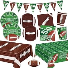 99 Pcs Football Party Supplies Sets, Includes Touchdown Dinner Plates, Dessert Plates, Napkins, Rugby Tablecloths, Cups and Banner for Football Birthday Gameday Tailgate Party Decorations, Serves 24