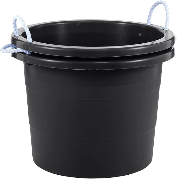 United Solutions 19 Gallon Rope Handle Tub, 2-Pack, Heavy-Duty Organization and Easy-Access Storage Tub, Multi-Purpose, Made with Rugged Plastic, Black
