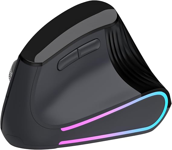 Ergonomic Vertical Mouse Wireless, Bluetooth Ultra-Fast Scrolling 4800 DPI Rechargeable Ergo Mouse, 2.4G Quiet Clicks 6 Buttons RGB Optical Mice, 3 Multi-Device Connectivity for Mac, Laptop - Black
