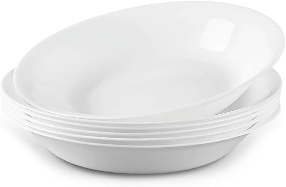 LaGlint 34 OZ Opal Glass Pasta Bowls Set of 6, White 9.5 Inch