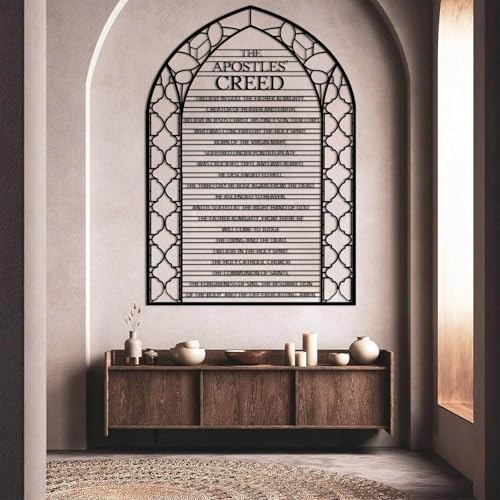 EANHIPE Apostles Creed Metal Wall Art, Bible Verses Metal Wall Decor, The Apostles Creed, Faith Wall Sculpture, Prayer Room Decor, Dining Room, Fireplace, Christian Gift Black, 35x2590x63cm