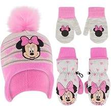 Disney Girls Toddler Winter Hat with Knit and Insulated Ski Mitten Set, Minnie Mouse For Ages 2-4