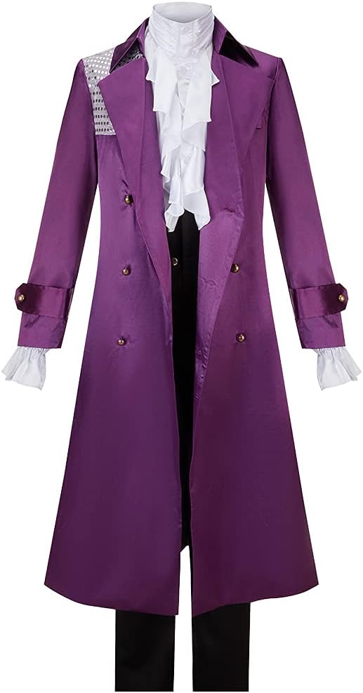 80s Men's Purple Cosplay Costume Retro Long Jacket Shirt Pants Stage Performance Halloween Outfit