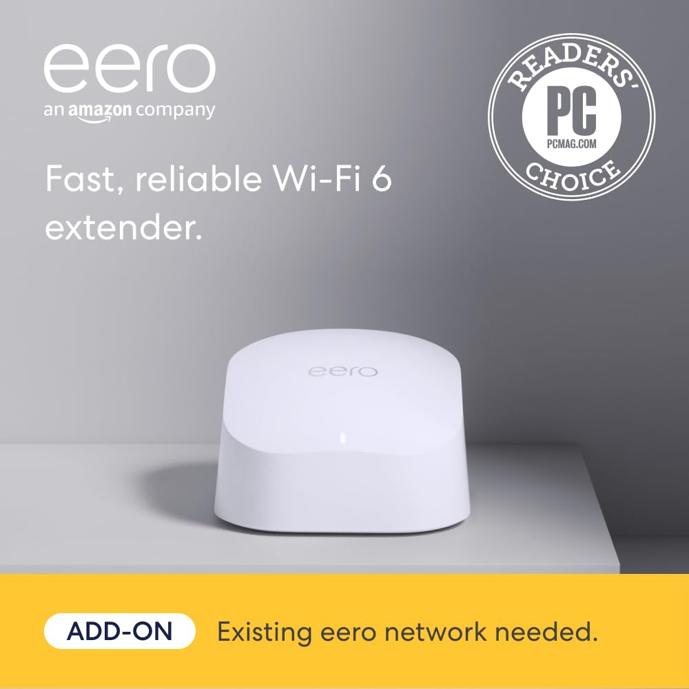 Amazon eero 6 mesh Wi-Fi extender | Expands existing eero network | Add up to 140 m² of Wi-Fi 6 coverage to your existing eero mesh wifi network | 1-Pack
