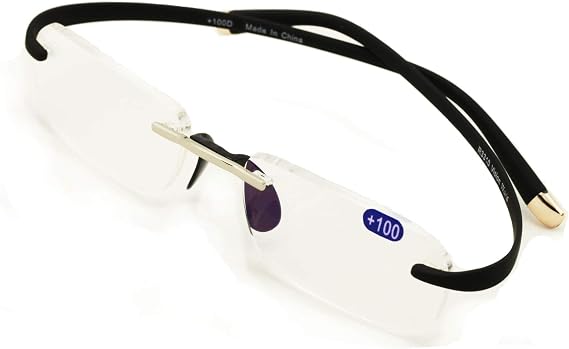 V.W.E Rectangular Rimless Memory Flex Temple Reading Glasses With Anti-reflective AR Coating