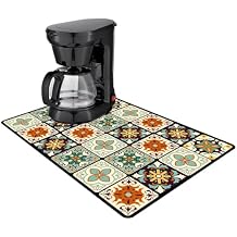 Colorful Coffee Maker Mat for Countertop Coffee Bar Drying Mat 12X16 Trimmable, PU Leather Surfa Absorbent Quick Drying Mat, Countertop Protection Drying Pat (Colorful, 16x20 inch)