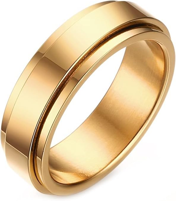 Fidget Spinner Ring for Anxiety, Custom Engraved Spinner Ring Stainless Steel 6MM Polished Finished Anniversary Rings