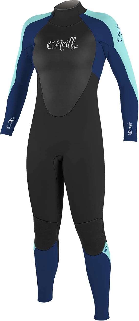 O'Neill Women's 3/2mm Back Zip Full Wetsuit Black/Navy/Sea Glass, 14
