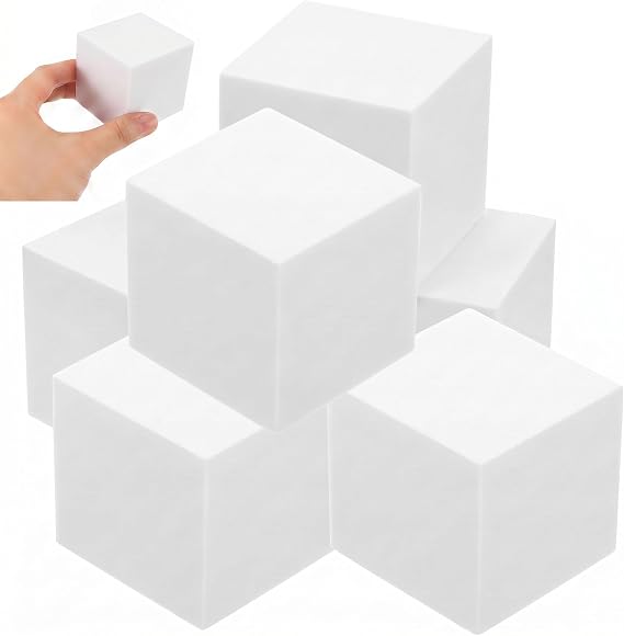 Angoily 6Pcs Foam Cubes - 5cm White Polystyrene Blocks - Blank Square Craft Bricks - Smooth Modelling Shapes for DIY Sculpture - Art Painting Wedding Centrepieces Floral Arrangement