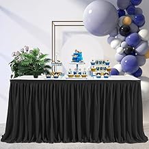Pleated Black Table Skirts for Rectangle Desk 9ft Length Baby Shower Wedding Birthday Gender Reveal Parties Dessert Cake Decorations