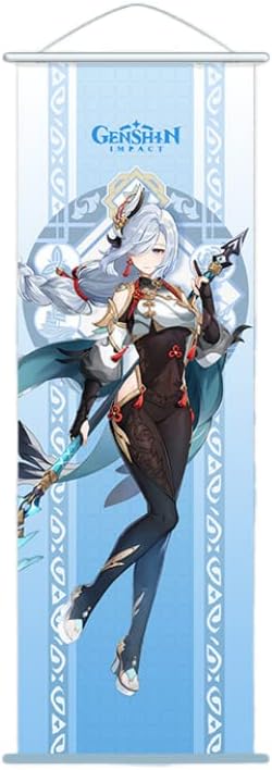 Hanaiette 1PC Genshin Impact Hanging Painting Silk Cloth Poster Engraved Scroll Animation Peripheral for game lover (Shenhe)