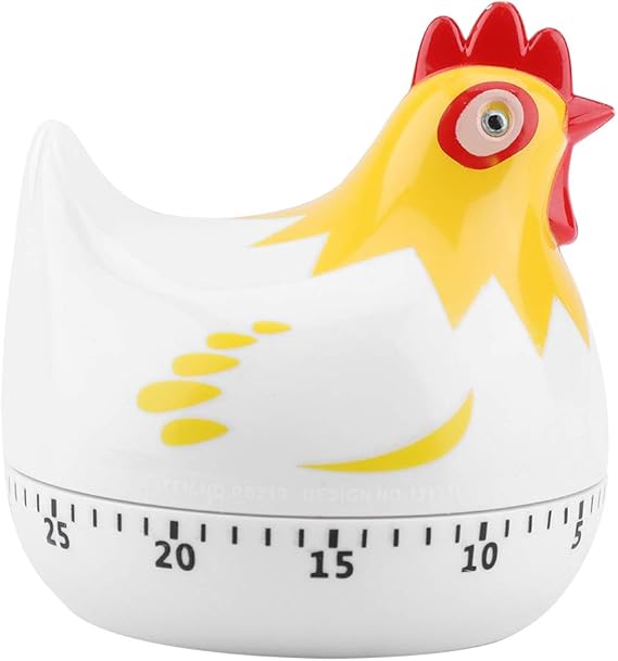 Cute Chicken-Shaped Kitchen Timer 60-Minute Mechanical Countdown Timer for Cooking and Baking (White)