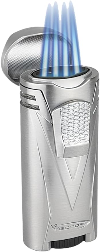 Vector KGM Vector Ironquad Wind Resistant Quad Flame Jet Torch Cigar Butane Lighter (Chrome Satin)