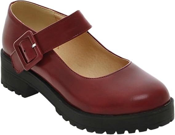 Women's Mary Jane Shoes,Mary Janes,Women Chunky Platform,Vintage Buckle,Round Toe,Simple Design,Comfortable,Casual,Non-Slip Sole,Closed Toe,for Party,Wedding,Work Office,Daily Red