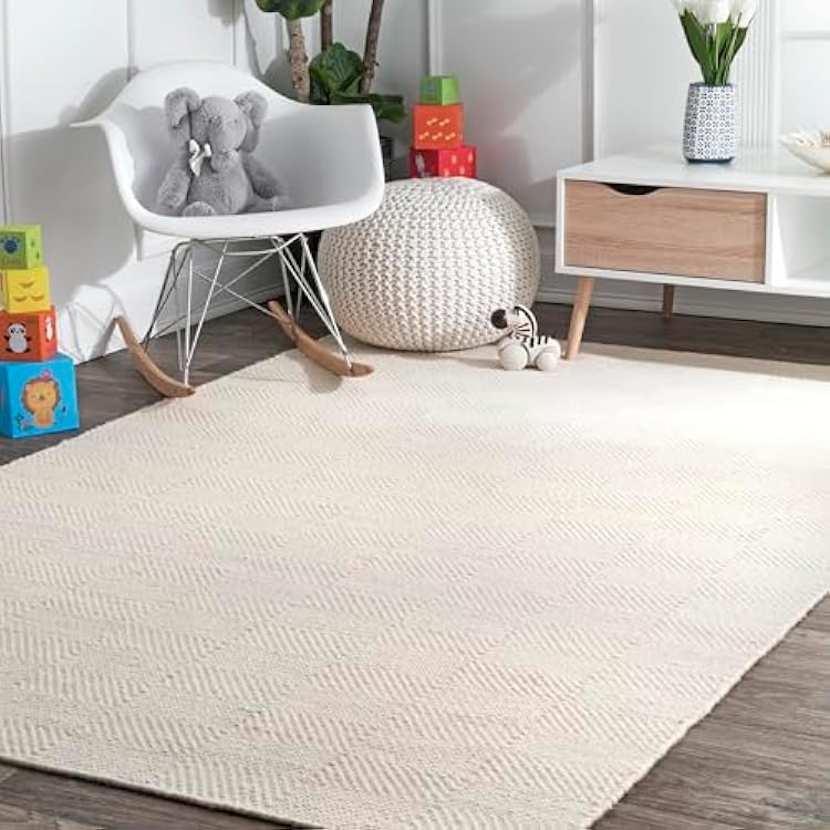 nuLOOM Ago Geometric 8x10 Wool Area Rug for Living Room Bedroom Dining Room Kitchen, CreamIvory