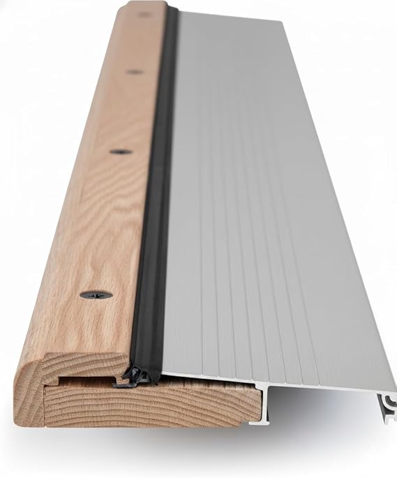 Exterior Door Threshold - Adjustable Height Aluminum and Oak Door Threshold Seal 36" x 5.75" - Durable Aluminum Threshold for Exterior Doors