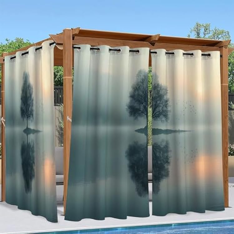 Gray Trees Outdoor Curtains for Patio Waterproof, Lake Birds, Blackout Outside Curtains for Porch Gazebo Pergola Garden Cabana, 2 Panels W54 x L74 Inch, Privacy Light Blocking Drapes - A3