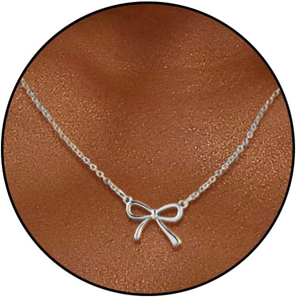 Bow Necklace for Women Rhinestone Bow Ribbon Pendant Necklace Gold Silver Bow Chain Necklace for Women Jewelry