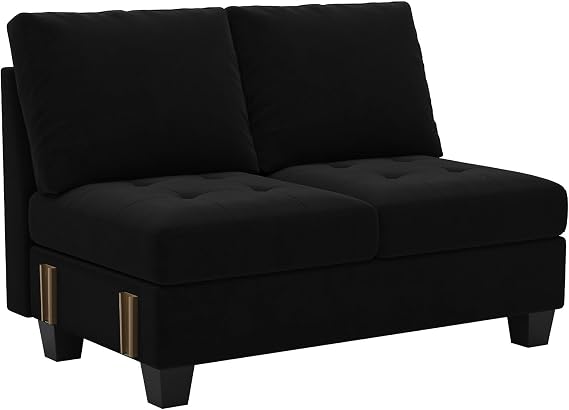 Belffin Long 2-Seat Module for Modular Sectional Sofa Black