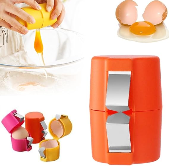 Orange Egg Cracker & Peeler - Stainless Steel Eggshell Breaker, Separator & Cutter for Raw & Hard-Boiled Eggs