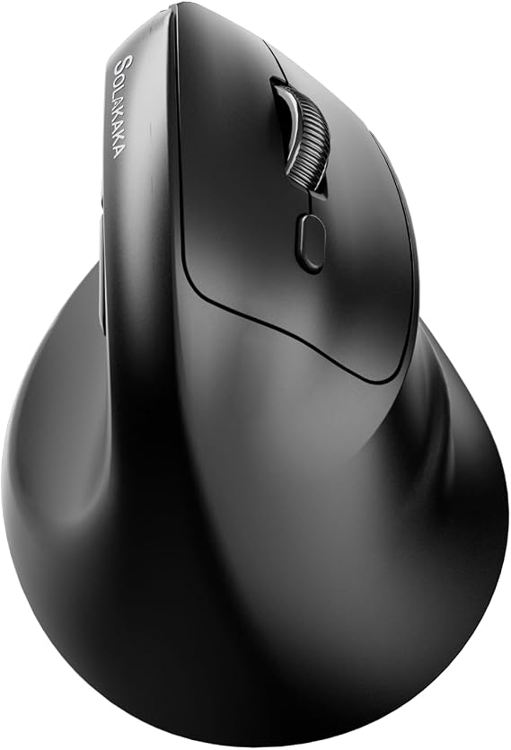 SOLAKAKA SM520 Ergonomic Wireless Mouse with 24,000 DPI, Black | BT5.0/2.4GHz/USB-C, Comfortable Vertical Design, Rechargeable Battery, Programmable Side Button, for Desktop, PC, Laptop