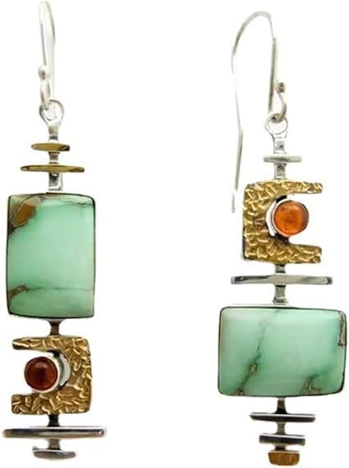 Handmade Bohemian Turquoise Earrings Lightweight Green Natural Stone Dangle Earrings for Women Vintage Creative Turquoise Earrings Simple Statement Earrings Vintage Tribal Ethnic Jewelry Gifts