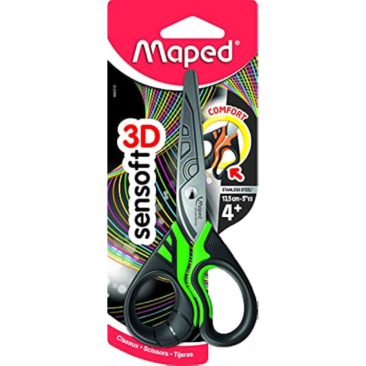 Maped Sensoft Fluoescent Scissors with Flexible Asymmetrical Handles 5 Inch, Assorted Colors 484310
