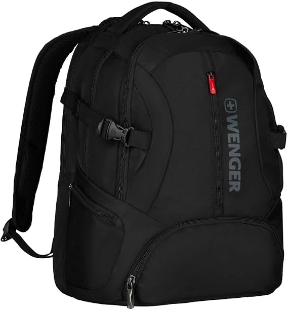 Wenger 600636 Transit 16' Backpack, Padded Laptop Compartment with iPad/Tablet/eReader Pocket in Black (27 litres), 46 Centimeters, WE600636