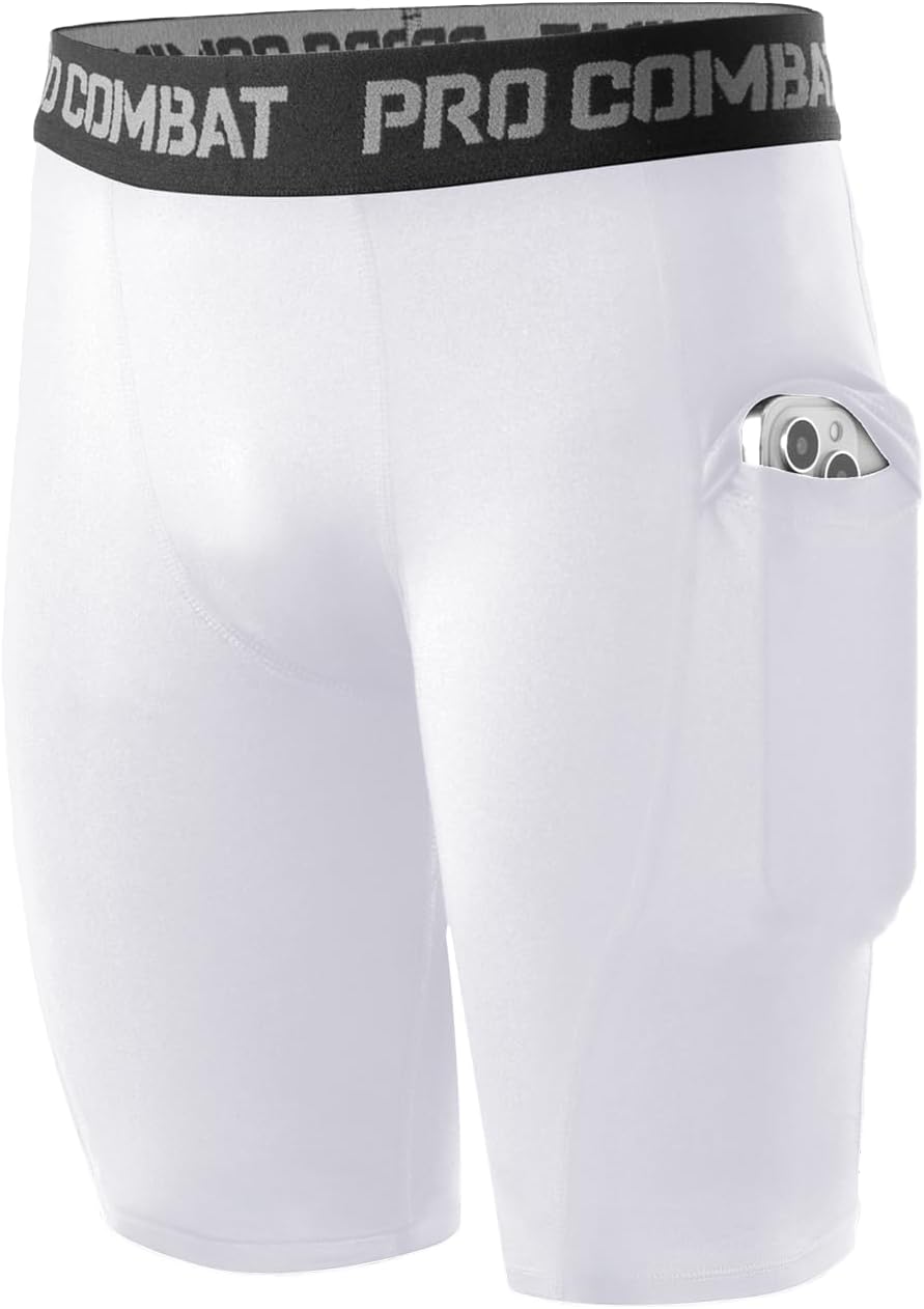 Niksa Boys Compression Shorts, Youth Performance Base Layers Workout Underwear Sports Shorts with Side Pockets