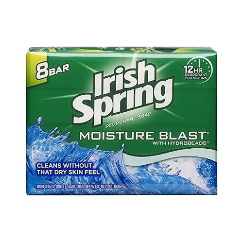 Irish Spring Deodorant Bar Soap Moisture Blast with HydroBeads 3.75Oz Pack of 2