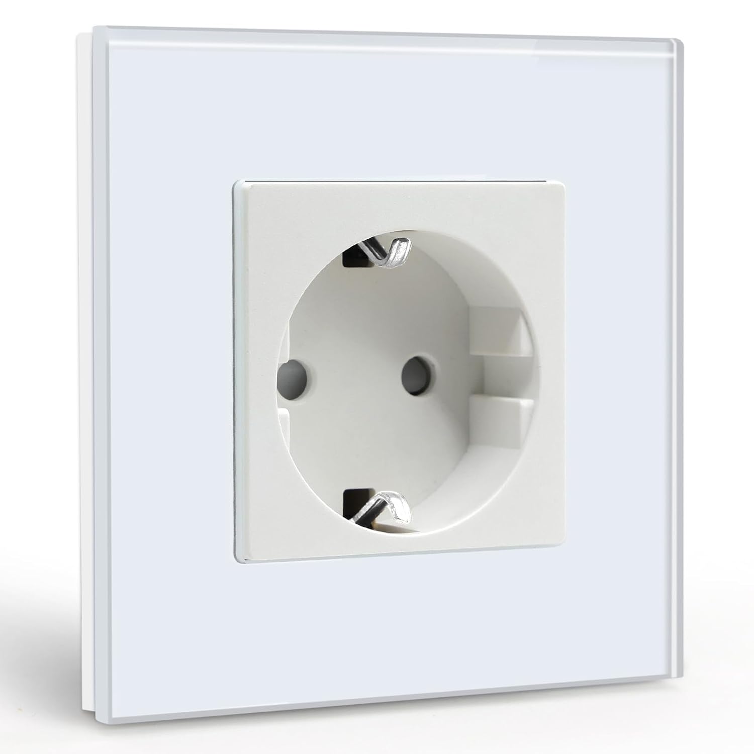 BSEED Schuko Socket Single Crystal Glass Plate Socket Flush-Mounted 16 A 86 mm White Extension Sockets Wall Socket