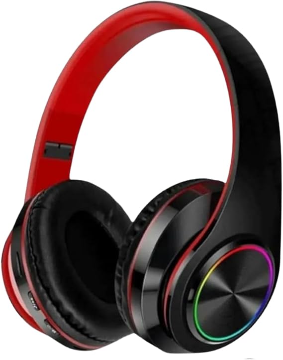 Wireless Earphone Bluetooth Earphone Headset With Microphone Foldable BLACK-RED With Led Light
