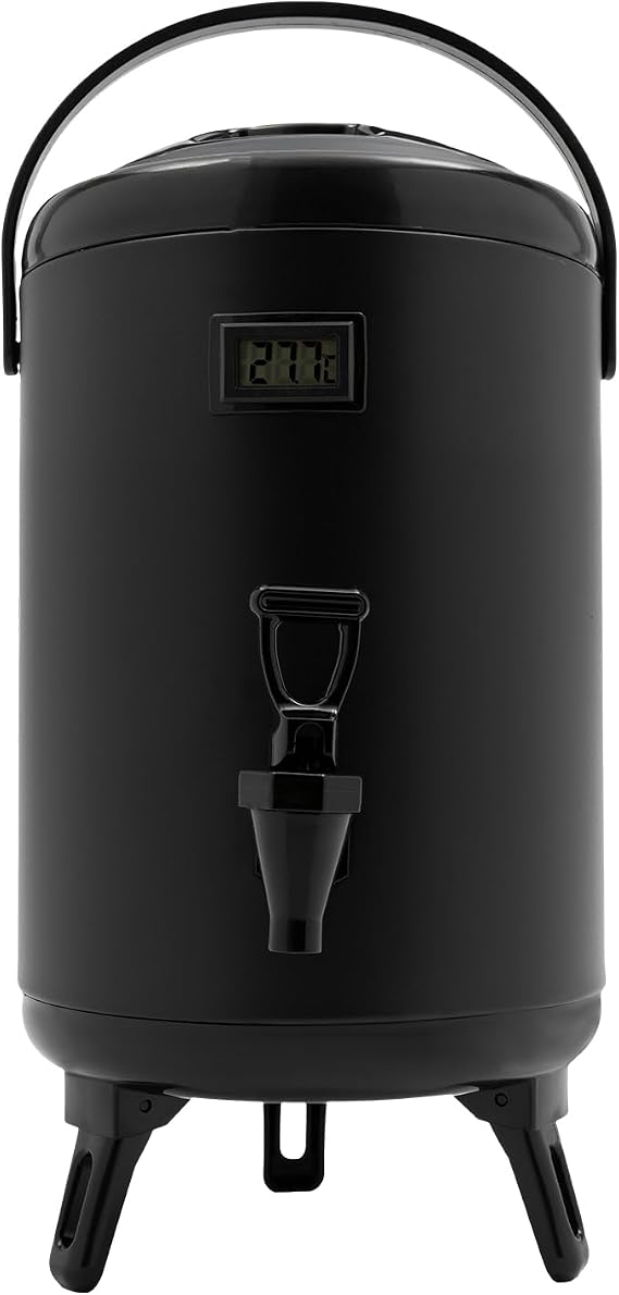 Insulated Beverage Dispenser with Thermometer, 8L/2.11 Gal Stainless Steel Hot and Cold Drink Dispenser with Spigot for Tea Coffee Milk Juice (black)