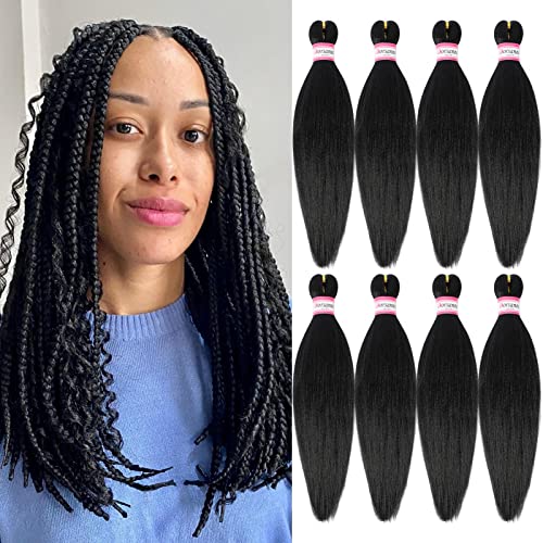 Pre Stretched Braiding Hair 8 Packs 14 Inch Professional Hair for Braiding Easy to Twist Crochet Braids Hot Water Setting Yaki Straight Synthetic Hair Extensions, Natural Black