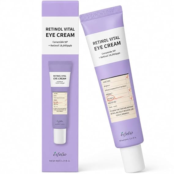 Esfolio Retinol Vitamin A Eye Cream, Daily Skin Care for Under Eye Area, Lightweight Moisturizing Formula, Korean Beauty Skincare (1.35 oz / 40 ml)